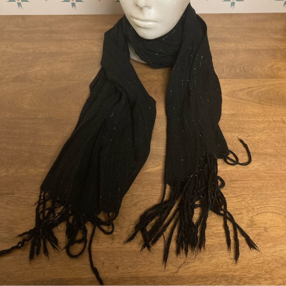 5/$15 Justice Black & Silver Shimmer Stripes Scarf OS
